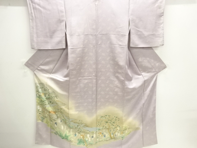 One-patterned colored tomesode with period figures and landscapes